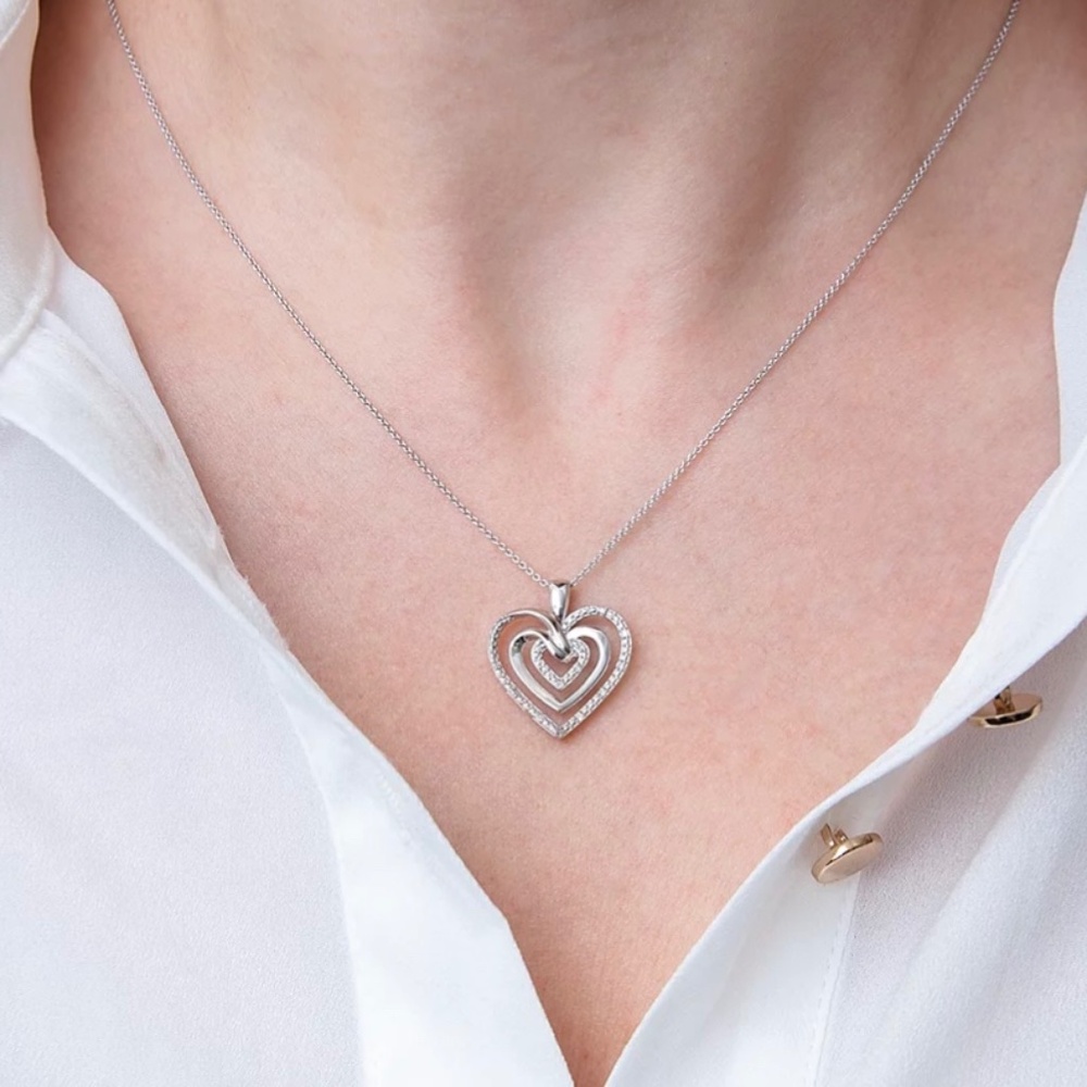 Bridge Diamond Triple Heart 18" Pendant Necklace - Picture 2 of 10